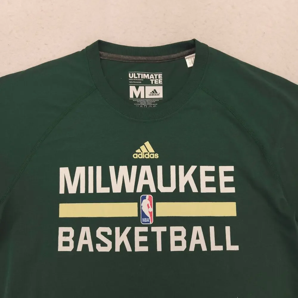 Adidas Milwakee Bucks Graphic Basketball T Shirt Mens Size Medum M Green